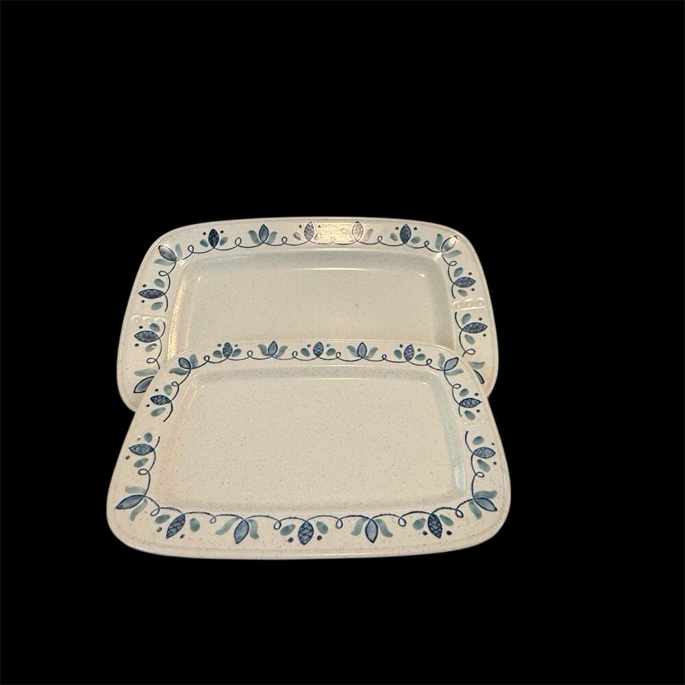 2 - Metlox Poppytrail‎ Cape Cod Rectangular Serving Platters Blue White EUC MCM